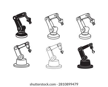 Set of robotic arms in various positions and designs for industry automation purposes