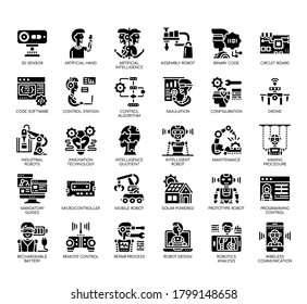 Set of robotic engineering thin line and pixel perfect icons for any web and app project. 