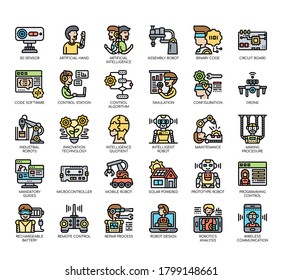 Set of robotic engineering thin line and pixel perfect icons for any web and app project. 