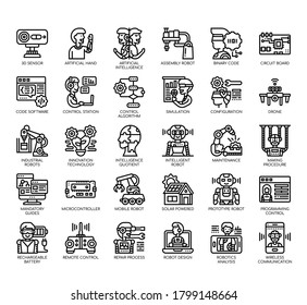 Set of robotic engineering thin line and pixel perfect icons for any web and app project. 