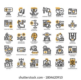 Set of robotic engineering thin line and pixel perfect icons for any web and app project. 