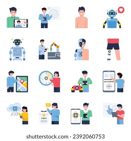 Set of Robotic Intelligence Flat Icons


