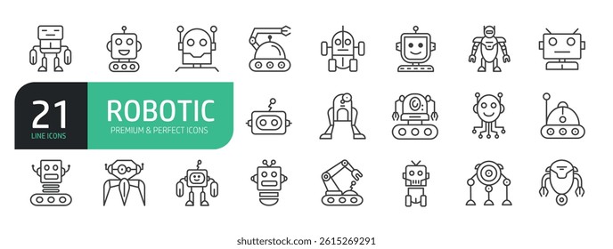Set Of Robotic Line Icons. Artificial Intelligence glyph style signs for web and app.