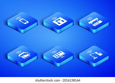 Set Robotic robot arm hand factory, Wireless smartphone, Smart Tv system, electric kettle, bathroom scales and TV box receiver icon. Vector