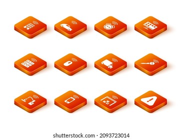 Set Robotic robot arm hand factory, Wireless smartphone, Smart server, mouse, warehouse, truck, Exclamation mark in triangle and microphone icon. Vector