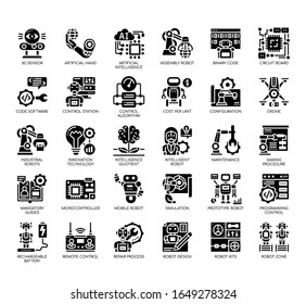 Set of robotics engineering thin line and pixel perfect icons for any web and app project. 