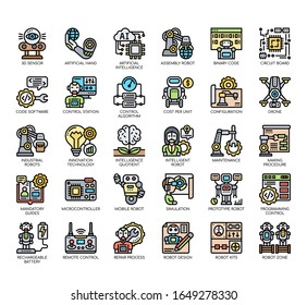 Set of robotics engineering thin line and pixel perfect icons for any web and app project. 