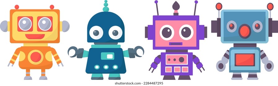 set of robots, androids on a white background in a flat style isolated vector