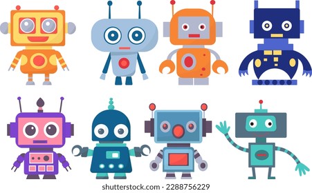 set of robots, androids on white background, vector