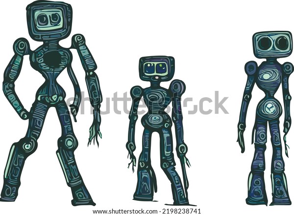 Set Robots Cute Robot Family Flat Stock Vector Royalty Free Set Robots Cute Robot Family Flat Stock Vector Royalty Free