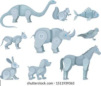 Set of robots in the form of animals. Vector illustration.