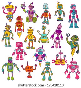 Set of Robots - Hand Drawn Doodles - for scrapbook or your design in vector