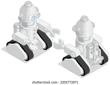 A set of robots. Isolated on white background. Isometric. Vector illustration. 