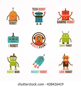 Set of robots logo templates. Future technologies theme. Vector concept symbol.