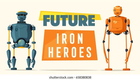 Set of robots. Technology, future. Cartoon vector illustration