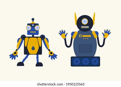 Set of Robots toys. Robotics toys mechanisms. Children's toy for boys. Cartoon character for a children's poster. Vector illustration