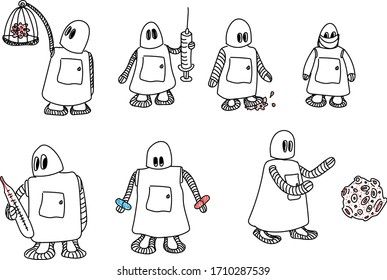 set of robots-medics fighting with a virus