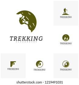 Set of Rock Climber vector logo template. Outdoor activity symbol logo
