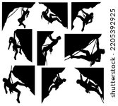 Set of rock climbers silhouette, vector illustration 