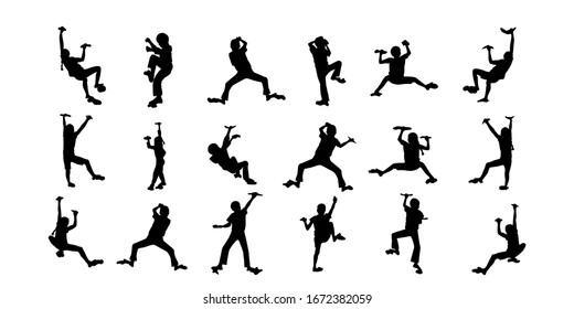 Set of rock climber's silhouettes.