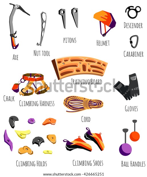 Rock Climbing Equipment Gear Supply Alpinist Stock Vector (Royalty Free)  280221728