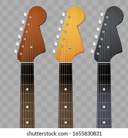 Juego de tablas de fretboard y cabezal de Rock Electro Guitars. Ilustración vectorial aislada en fondo blanco.