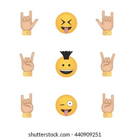 Set Of Rock Emoticon Vector Isolated On White Background. Emoji Vector. Smile Icon Set. Emoticon Icon Web.