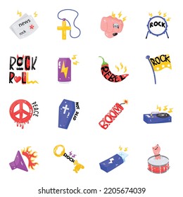 Juego de iconos planos de roca

