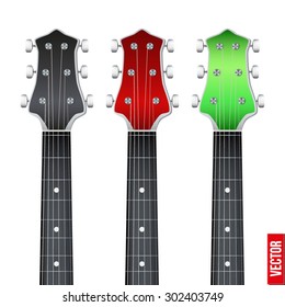 Set of Rock Guitars neck fretboard and headstock. Vector Illustration isolated on white background.