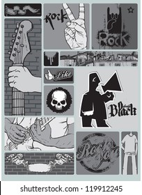 set of rock music grunge design elements