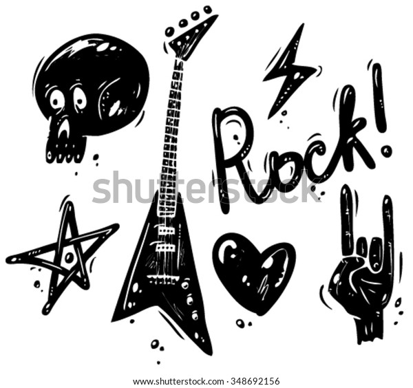 Set Rock Music Symbols Stock Vector Royalty Free