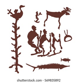 Set of rock paintings and ethnic elements of Karelia.