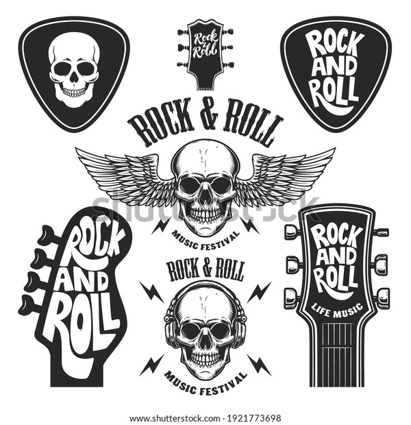 Set Rock Roll Emblems Design Element Stock Vector (royalty Free) 1921773698