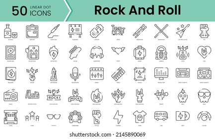 Set of rock and roll icons. Line art style icons bundle. vector illustration