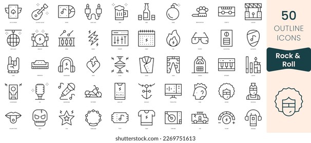 Set of rock and roll icons. Thin linear style icons Pack. Vector Illustration
