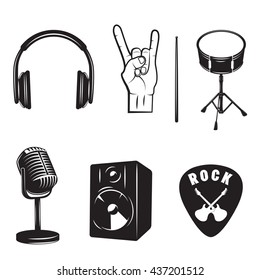 Set of rock and roll music emblems and design elements. Heavy metal design.