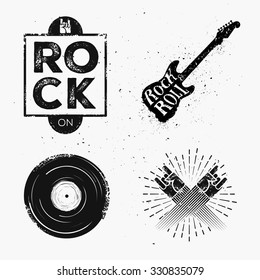 Set of rock and roll music signs, elements, labels. Music theme. Template for poster, cafe, banner or your art works.