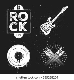 Set of rock and roll music signs, elements, labels. Music theme. Template for poster, cafe, banner or your art works.
