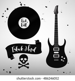 Set of rock and roll music signs, elements, labels. Music theme. Template for poster, cafe, banner or your art works.