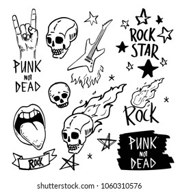 Set of rock and roll sign. Hand drawn illustration converted to vector