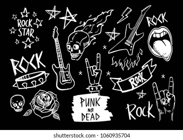 Set of rock and roll sign. Hand drawn illustration converted to vector