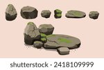 Set of Rock Stone cartoon flat style vector