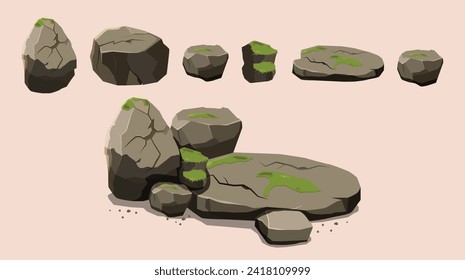 Set of Rock Stone cartoon flat style vector
