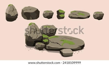 Set of Rock Stone cartoon flat style vector