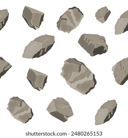 Set of rock stone seamless pattern. Stones and rocks in variuos sizes. Set of different boulders. Vector illustration in flat style