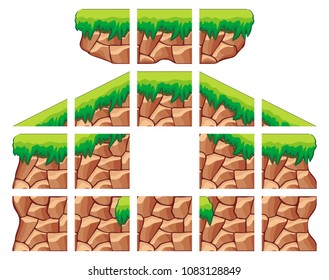 set of rock stone tile set for creating game background
