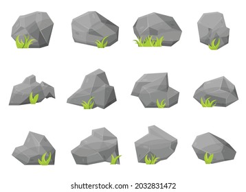 Set of rock stones and boulders in cartoon style