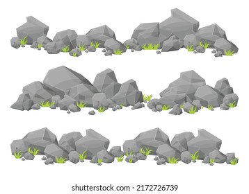 Set of rock stones and boulders in cartoon style