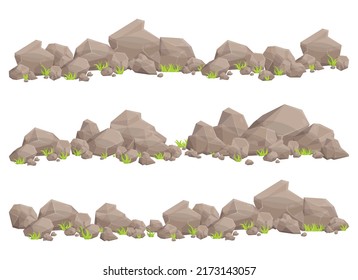 Set of rock stones and boulders in cartoon style