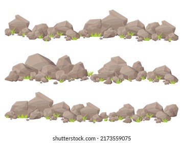 Set of rock stones and boulders in cartoon style